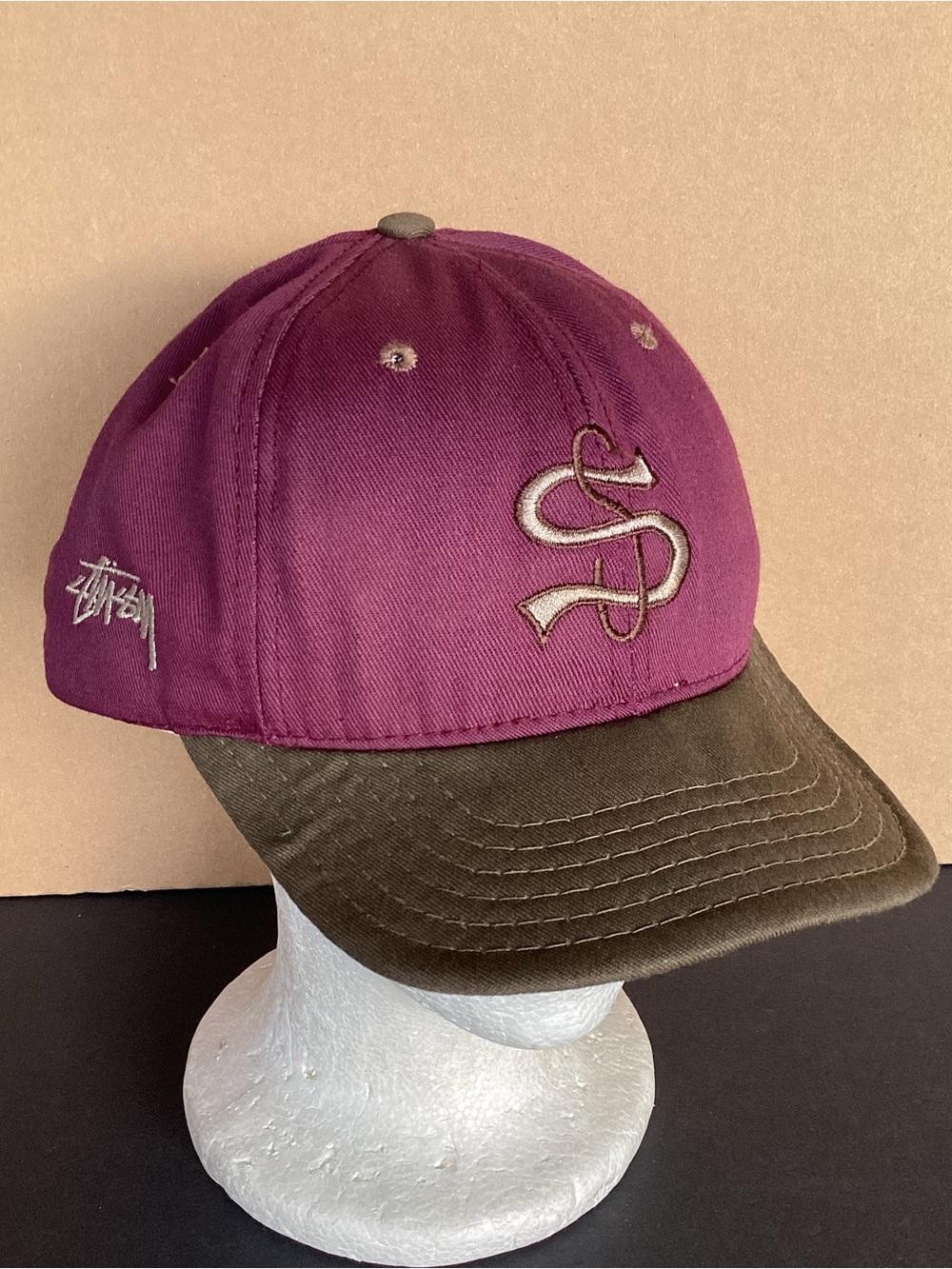 Vintage 1980-90s Stussy Curl S SnapBack Hat Made in USA broken Bill RARE!